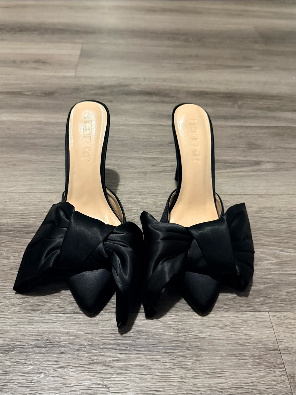 Black Bow Pointed-Toe Mule Heels - Women